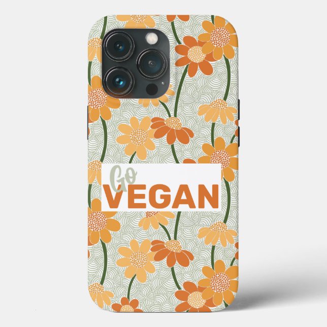 Go vegan! Pretty retro muted 1970s flowers Case-Mate iPhone Case (Back)