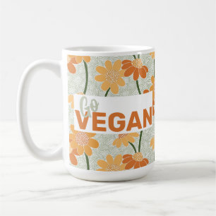 Go vegan! Pretty retro muted 1970s flowers Coffee Mug