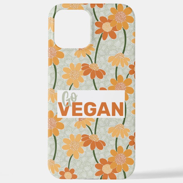 Go vegan! Pretty retro muted 1970s flowers iPhone Case (Back)
