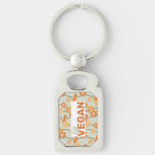 Go Vegan! Pretty retro muted 1970s flowers Key Ring