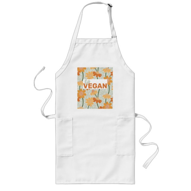 Go vegan! Pretty retro muted 1970s flowers Long Apron (Front)