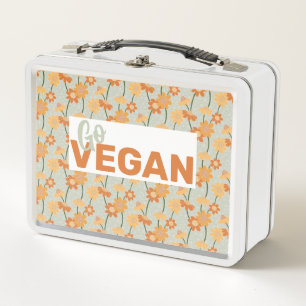 Go vegan! Pretty retro muted 1970s flowers Metal Lunch Box