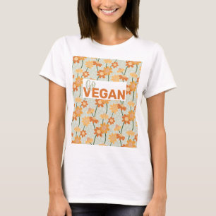 Go Vegan! Pretty retro muted 1970s flowers T-Shirt