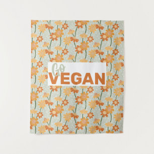 Go Vegan! Pretty retro muted 1970s flowers Tapestry