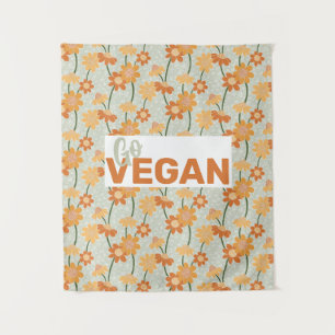 Go Vegan! Pretty retro muted 1970s flowers Tapestry