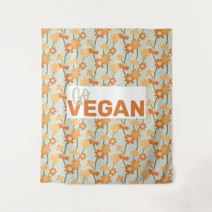 Go Vegan! Pretty retro muted 1970s flowers Tapestry