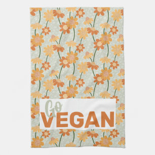 Go vegan! Pretty retro muted 1970s flowers Tea Towel