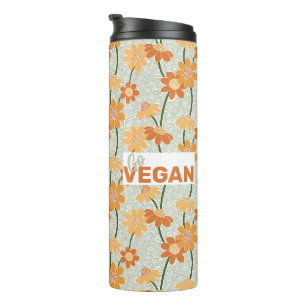 Go vegan! Pretty retro muted 1970s flowers Thermal Tumbler