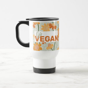 Go vegan! Pretty retro muted 1970s flowers Travel Mug