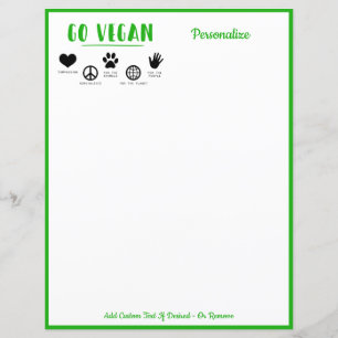 Go Vegan Quote Green Personalised Writing Paper