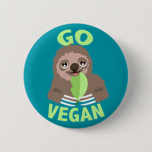 Go Vegan Sloth Cute Badge Pin Button