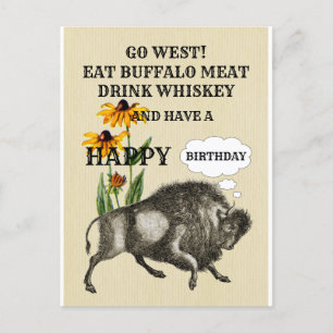 GO WEST BUFFALO FUNNY WESTERN THEMED Postcard 