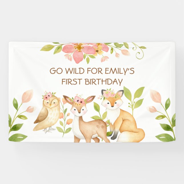 Go Wild 1st Birthday Woodland Animals Banner (Horizontal)