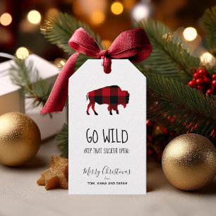 Go Wild Buffalo Black and Red Plaid ID602 Gift Tags