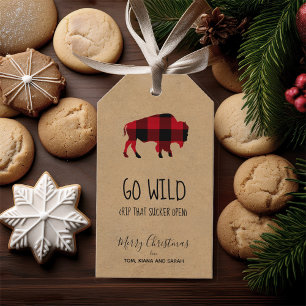 Go Wild Buffalo Black and Red Plaid/Kraft ID602 Gift Tags
