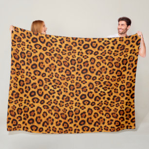 Go Wild Leopard Print Gold Orange Amber Fur Look Fleece Blanket
