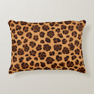 Go Wild Leopard Print Gold Tan Orange Fur Look Decorative Cushion