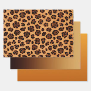 Go Wild Leopard Print Golden Brown Burnt Orange Wrapping Paper Sheet