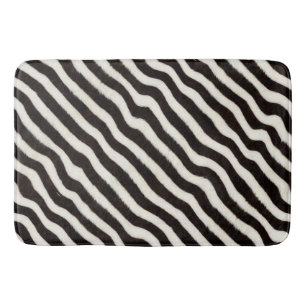 Go Wild Zebra Stripe Black White Faux Fur Look Bath Mat