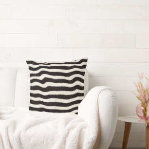 Go Wild Zebra Stripe Black White Faux Fur Look Cushion