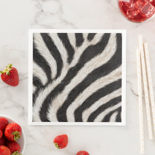 Go Wild Zebra Stripe Black White Faux Fur Look Napkin