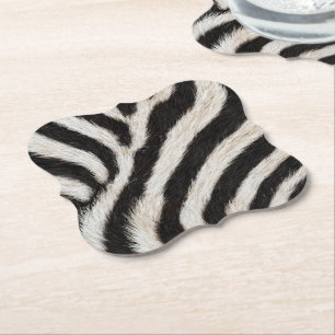 Go Wild Zebra Stripe Black White Faux Fur Look Paper Coaster