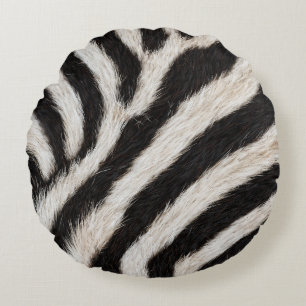 Go Wild Zebra Stripe Black White Faux Fur Look Round Cushion