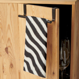 Go Wild Zebra Stripe Black White Faux Fur Look Tea Towel