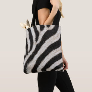 Go Wild Zebra Stripe Black White Faux Fur Look Tote Bag