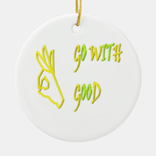 Go with Good message words design pale green Ceramic Tree Decoration