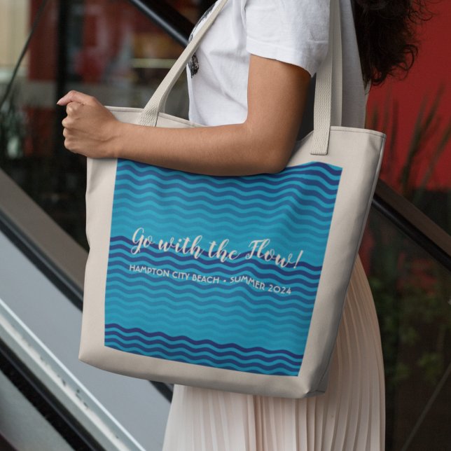 "Go With The Flow" Blue Waves Tote Bag (Go With The Flow Blue Waves Tote/Beach Bag)