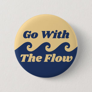 Go With The Flow Blue Yellow Beach Wave Retro 6 Cm Round Badge