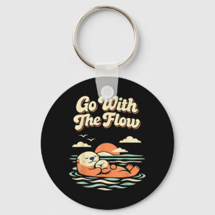 Go with The Flow Cute Sea Otter Retro Animal Key Ring