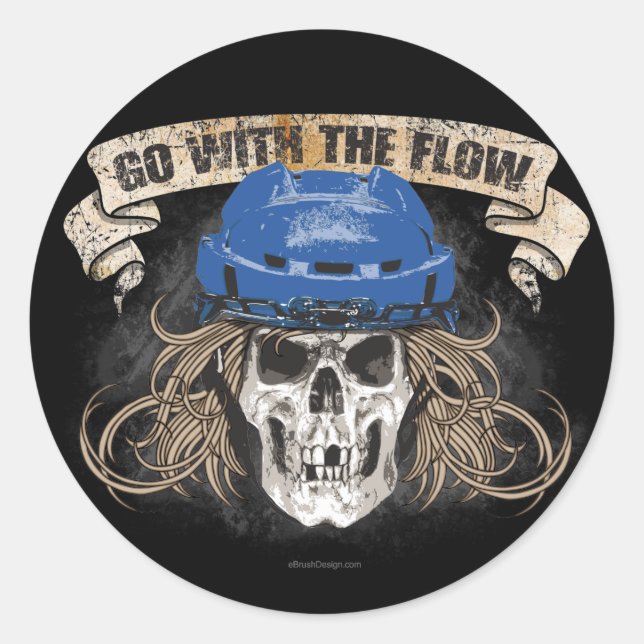 Go with the Flow (Hockey Hair) Blue Classic Round Sticker (Front)
