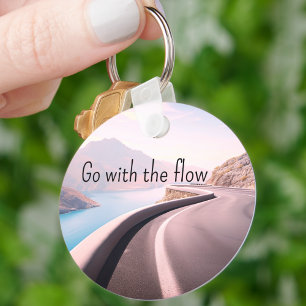GO WITH THE FLOW Inspirational Quote Modern Cool Key Ring