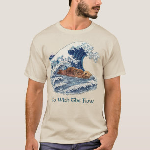 go with the flow , Sea Otter Great Wave Japanese T-Shirt