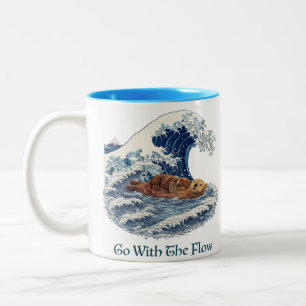 go with the flow , Sea Otter Great Wave Japanese Two-Tone Coffee Mug