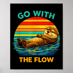Go with The Flow Sea Otter Retro Wildlife River Poster