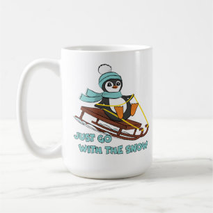 Go With The Snow Sledding Cute Penguin Winter Coffee Mug