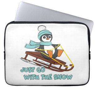 Go With The Snow Sledding Cute Penguin Winter Laptop Sleeve