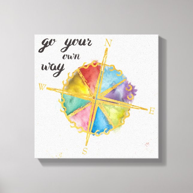 Go Your Own Way Quote With Coloured Compass Canvas Print (Front)