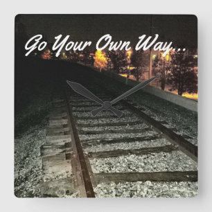 GO YOUR OWN WAY - Railroad Tracks at Night Square Wall Clock
