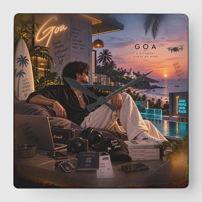 Goa • A Different State of Mind • Same People Diff Square Wall Clock (Front)