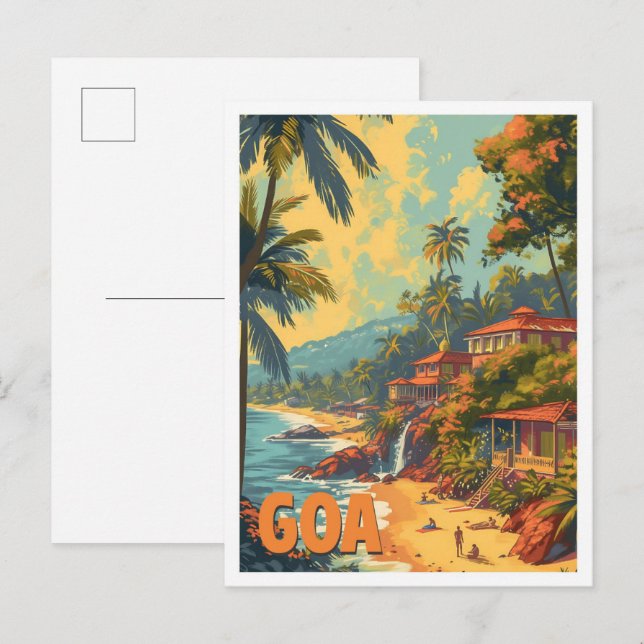 Goa Beach India Artistic Travel Illustration Postcard (Front/Back)