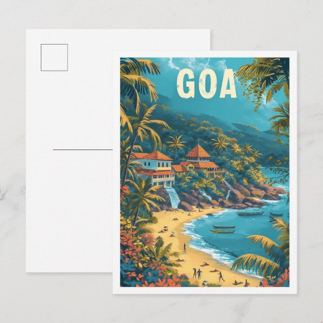 Goa Beach India Vintage Art Travel Illustration Postcard (Front/Back)