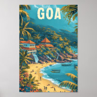 Goa Beach India Vintage Art Travel Illustration
