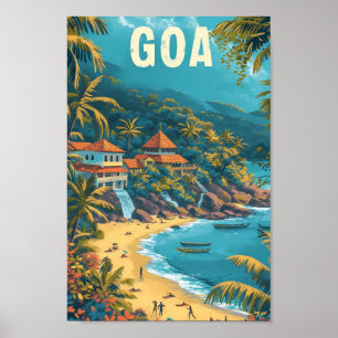 Goa Beach India Vintage Art Travel Illustration Poster