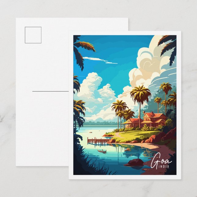Goa India vintage travel illustration Postcard (Front/Back)