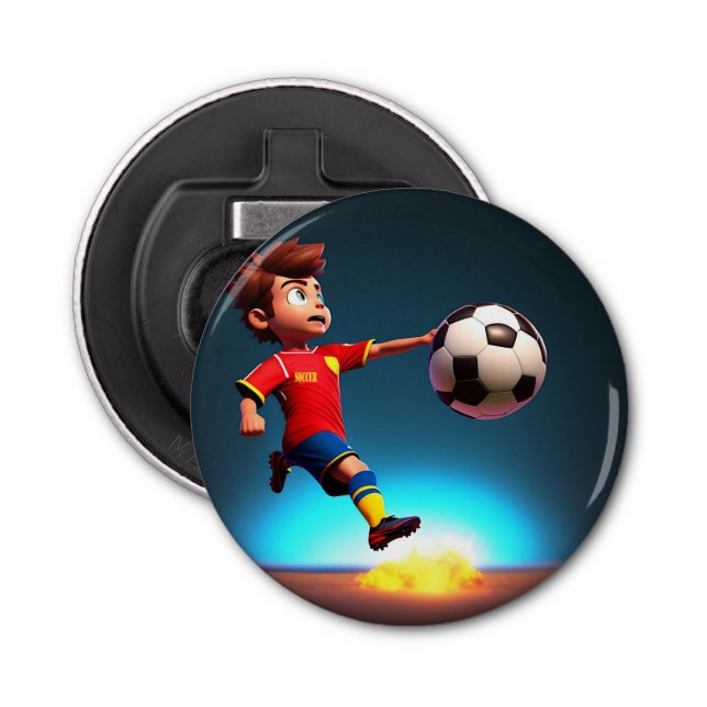"Goal Bound: The Animated Boy's Perfect Kick" Bottle Opener (Front)