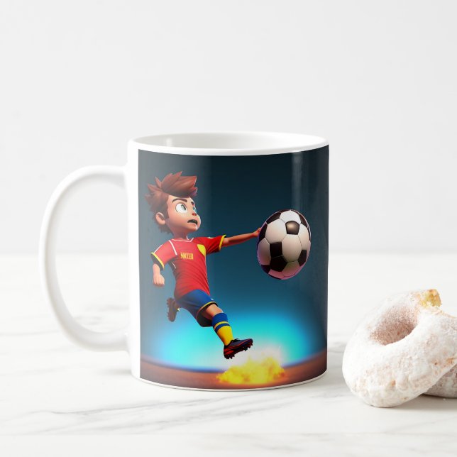 "Goal Bound: The Animated Boy's Perfect Kick" Coffee Mug (With Donut)